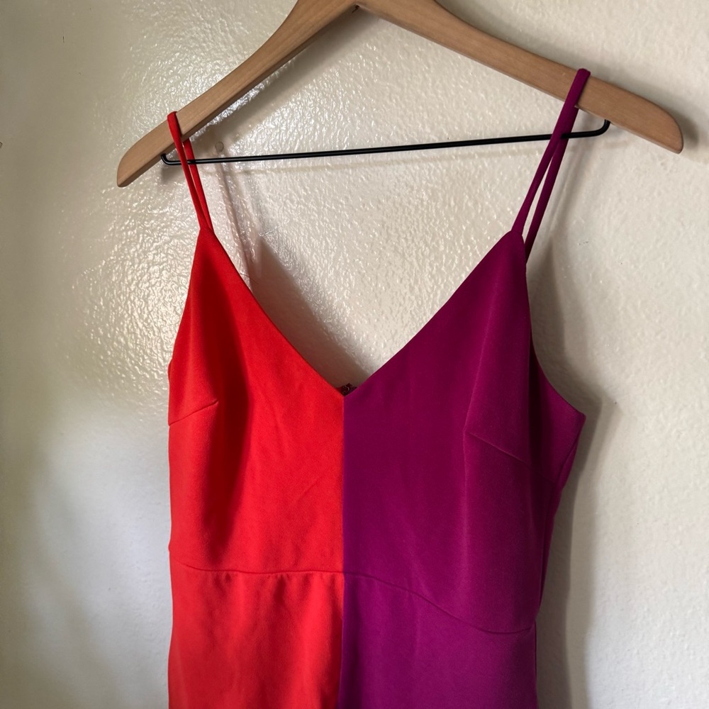 Lulus | Perfect Duo Coral Red and Purple Color Block Bodycon Mini Dress - Picture 3 of 7